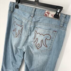 MEK Denim by Miss Me Kansas Bootcut Stretchy Jeans Size 28x34 Light Blue Wash